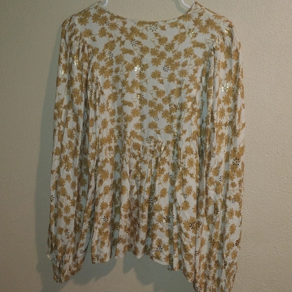 Mustard Yellow and Gold Floral Boho Solitaire Top M NWOT - Picture 7 of 7